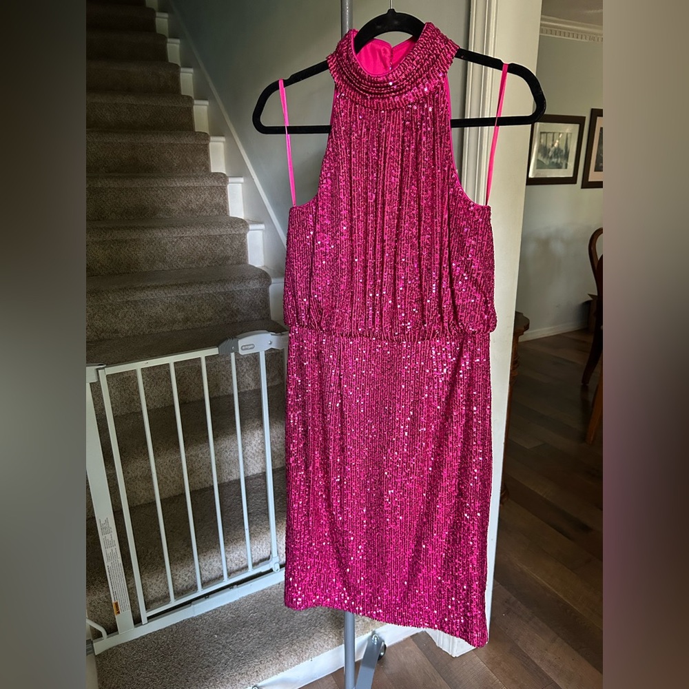 Pink Sequin Halter Dress